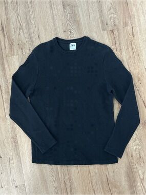 ZARA Black Ribbed Long-Sleeve Crewneck Tee size medium